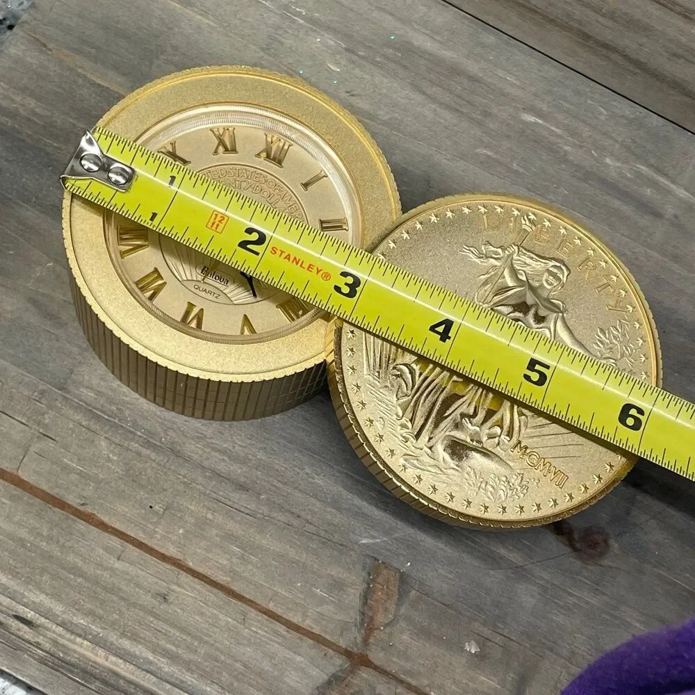 Vintage Walking Liberty Giant Coin Clock Retro Gold Tone Novelty Decor 4